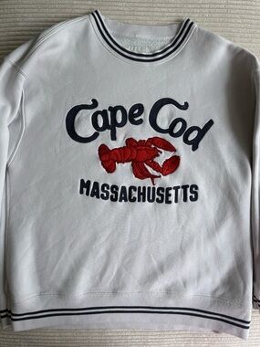 Abercrombie & Fitch White Crewneck Sweatshirt with Red Lobster & Navy Script